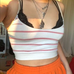 White and red stripe crop top
